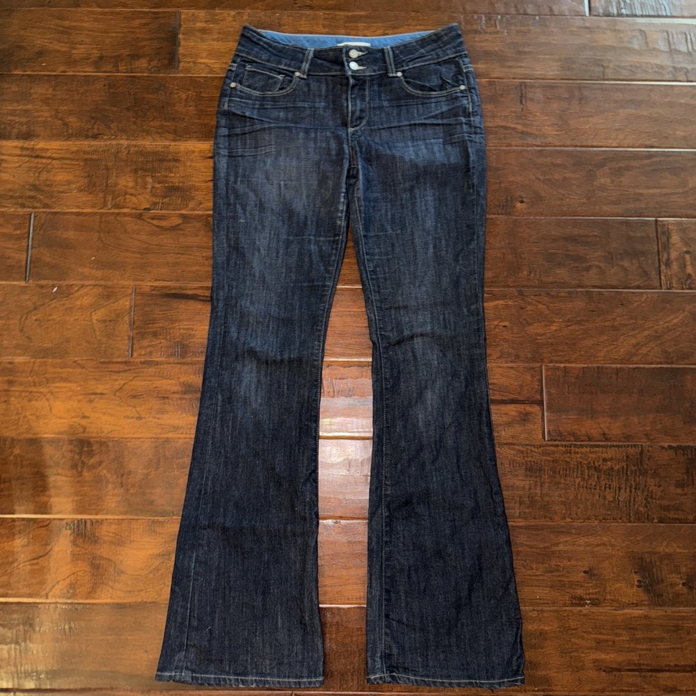 Paige Hidden Hills‎ Bootcut Jeans Indigo Blue Dark Wash Double Button Womens